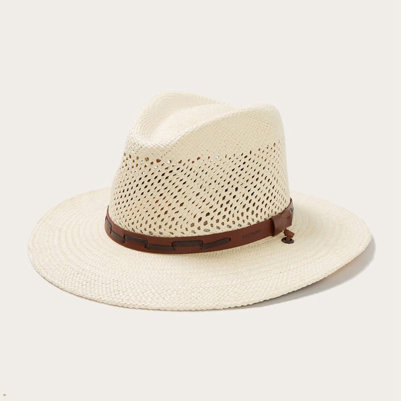 Beige Stetson Airway Panama Safari Men's Outdoor Hats | UK 13SFXANBV