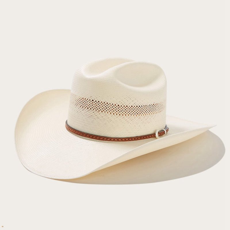 Beige Stetson Griffin 100x Straw Men's Cowboy Hats | UK 16RFKBYMT