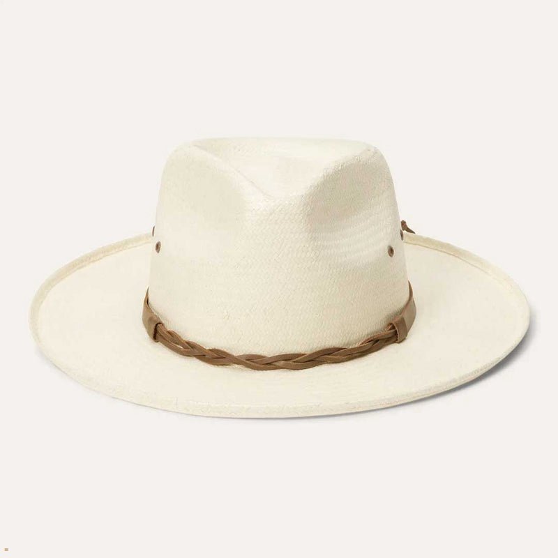 Beige Stetson Helena Straw Fedora Men\'s Outdoor Hats | UK 24RVGHJLZ