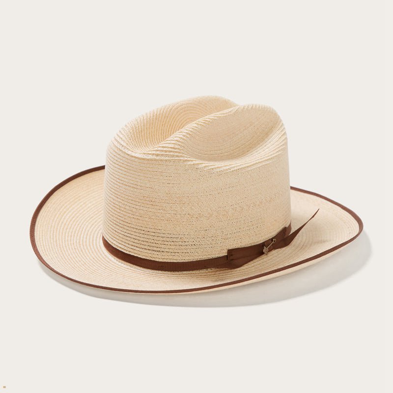 Beige Stetson Hemp Straw Open Road Men's Fedoras | UK 31QFADKZT