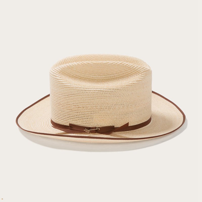 Beige Stetson Hemp Straw Open Road Men's Fedoras | UK 31QFADKZT