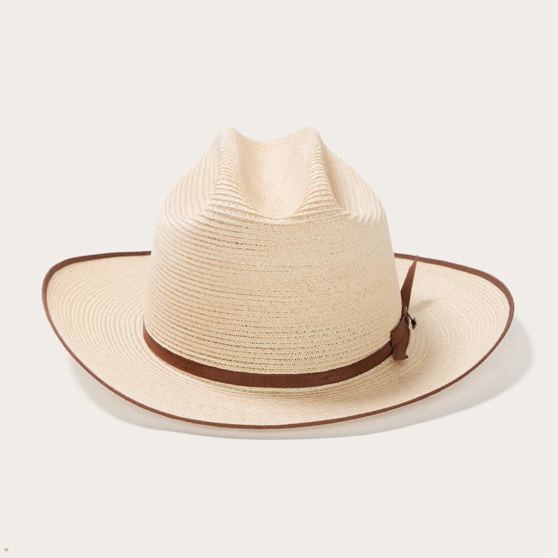 Beige Stetson Hemp Straw Open Road Men\'s Fedoras | UK 31QFADKZT