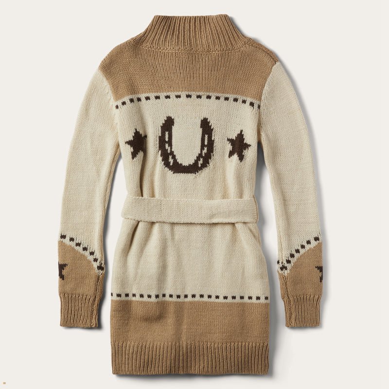 Beige Stetson Horseshoe Star Belted Women's Cardigan | UK 95DURETYM