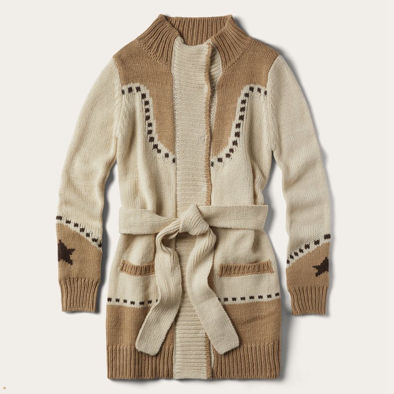 Beige Stetson Horseshoe Star Belted Women\'s Cardigan | UK 95DURETYM