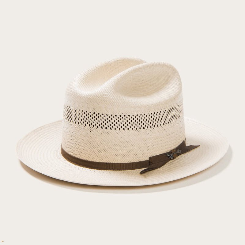 Beige Stetson Open Road 10x Straw Men's Cowboy Hats | UK 49MKYDELR