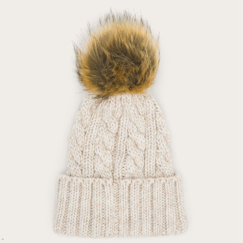 Beige Stetson Pompom Wool/Acrylic Men's Beanie | UK 65UKHYXEM