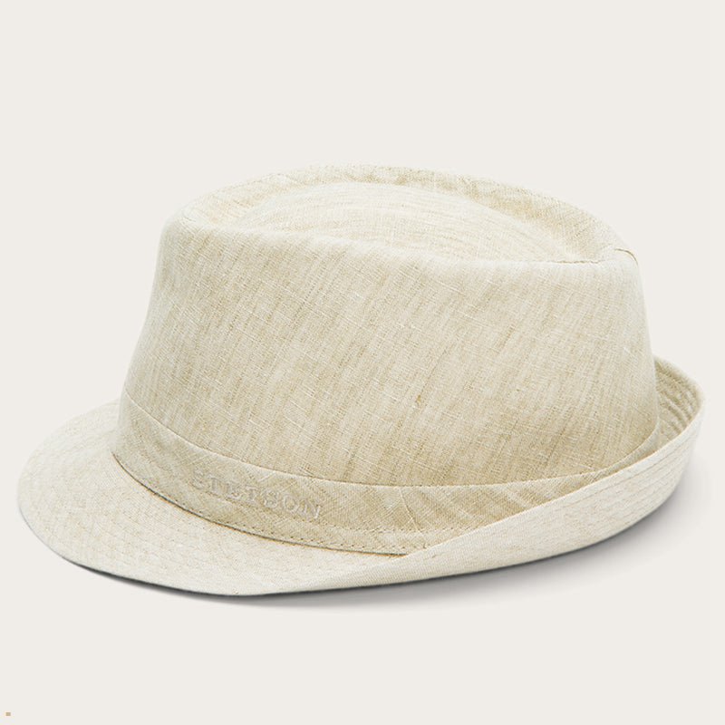 Beige Stetson Trilby Linen Men's Outdoor Hats | UK 10QFHJPML