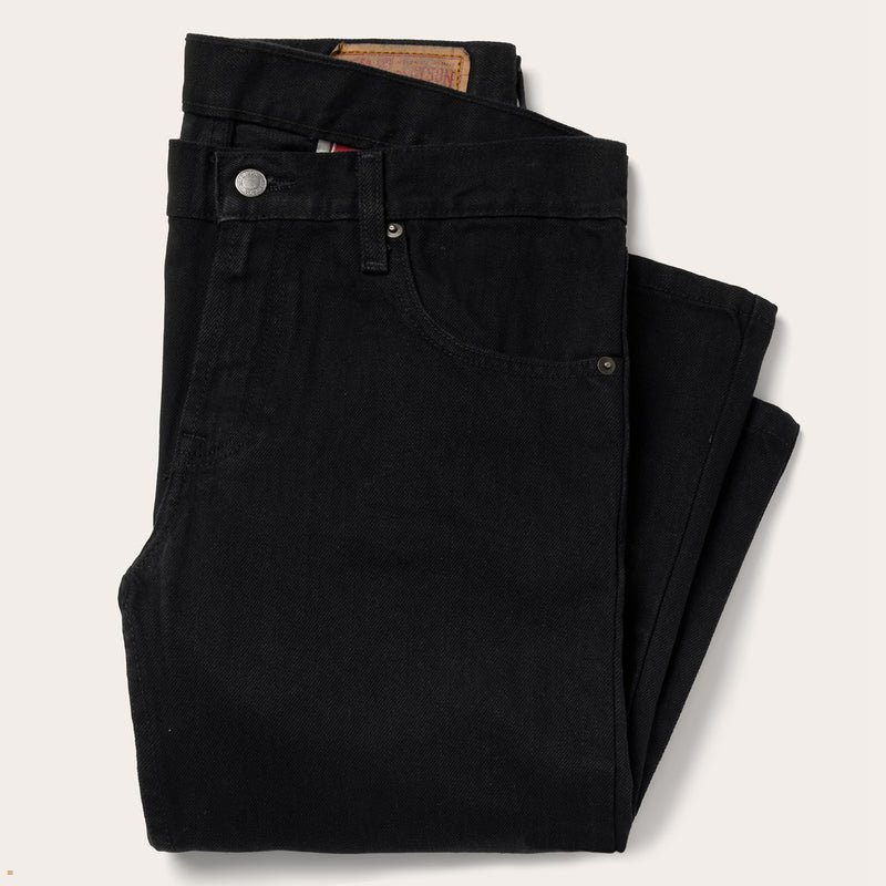 Black Stetson 1120 Slim Fit Standard Straight Leg Men's Jeans | UK 41CWMVRKI