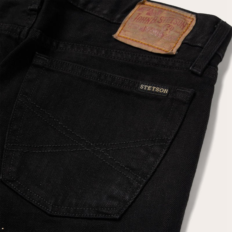 Black Stetson 1120 Slim Fit Standard Straight Leg Men's Jeans | UK 41CWMVRKI