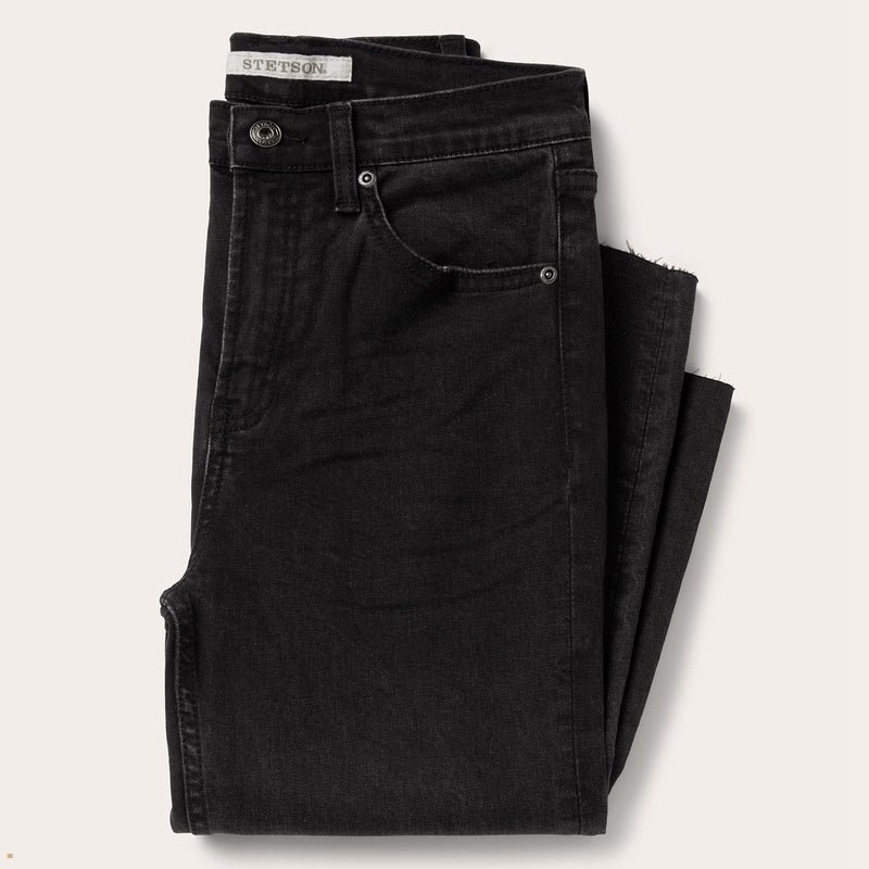 Black Stetson 915 High Rise Straight Fit Crop Women's Jeans | UK 29LIQUXZK