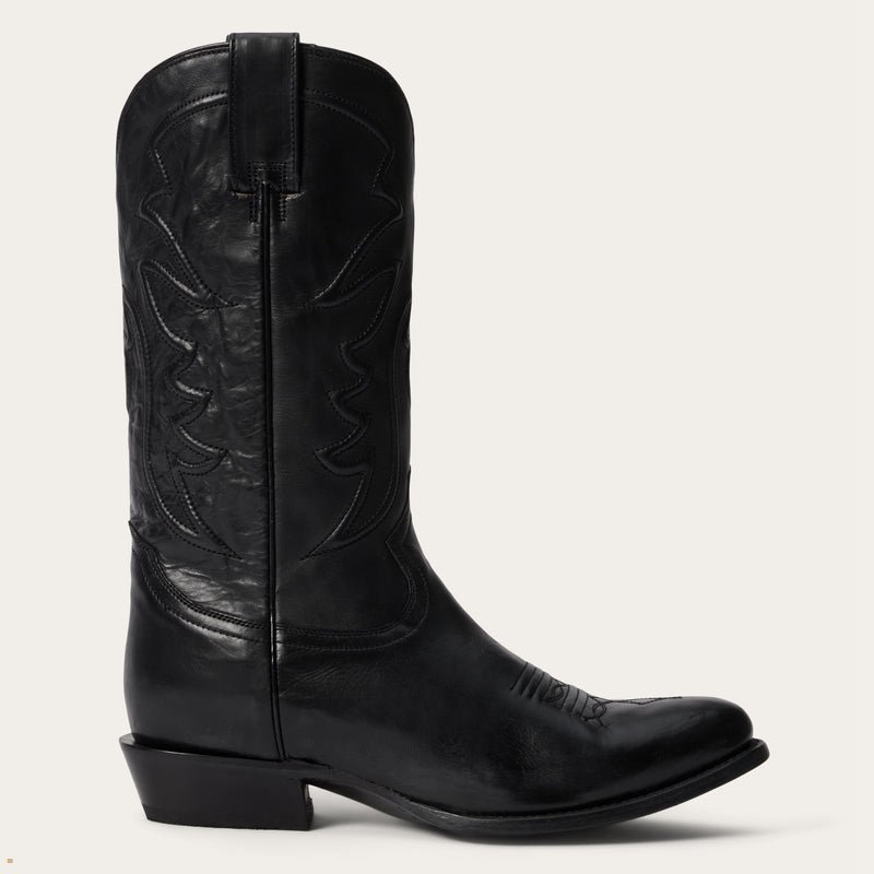 Black Stetson Ames Corded Burnished Leather Men's Boots | UK 15PRSCWKT