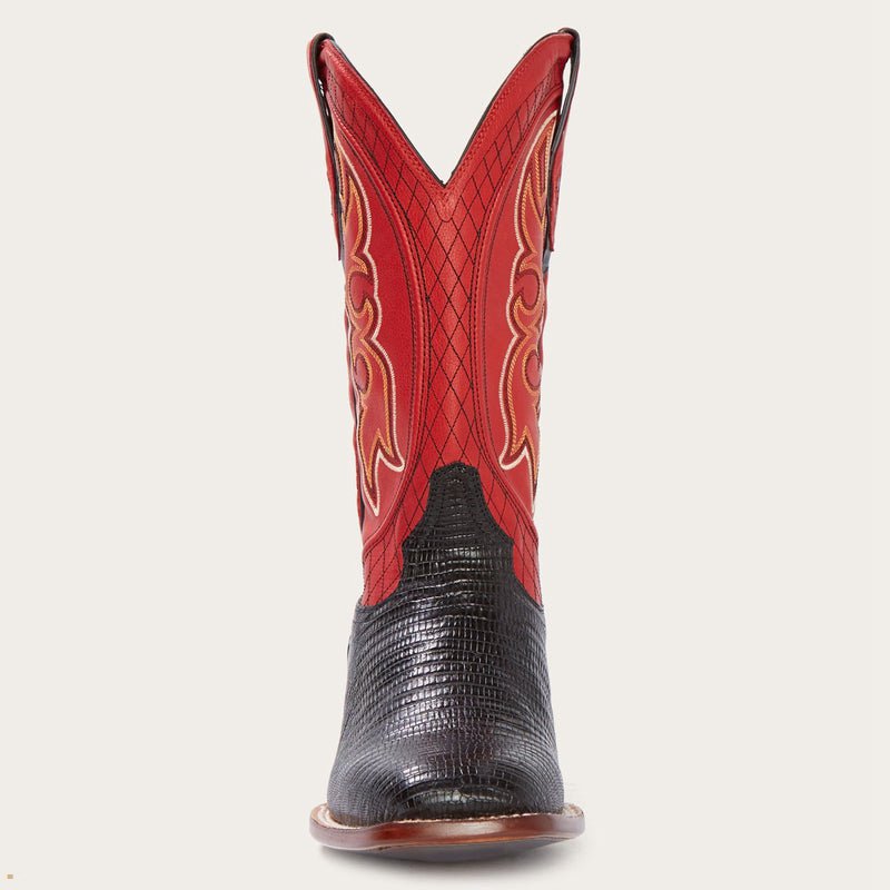 Black Stetson Arlington Teju Matte Men's Cowboy Boots | UK 36VTONUXD