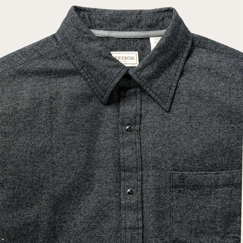 Black Stetson Brushed Twill Western Men's Shirts | UK 49ASJKTOQ