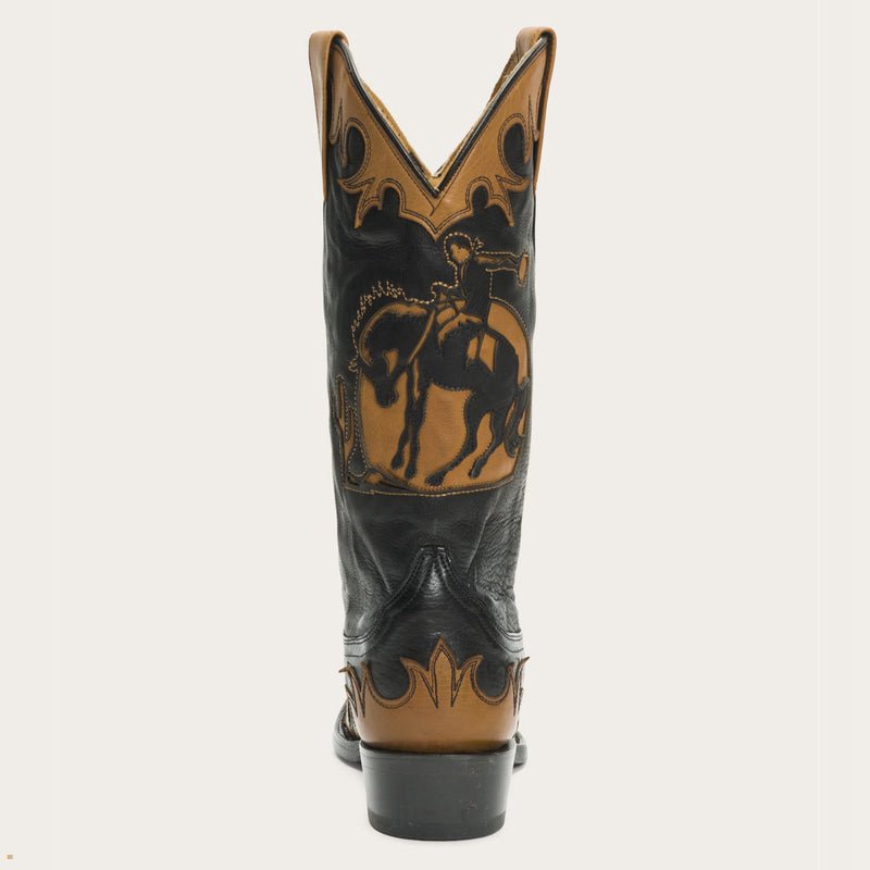 Black Stetson Faye Cowgirl Horse Underlay Leather Women's Boots | UK 68CXSILNJ