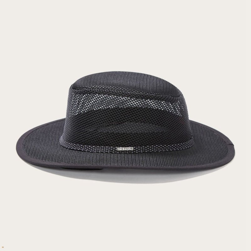 Black Stetson Grand Canyon Mesh Safari Men's Outdoor Hats | UK 97CQRSGPI