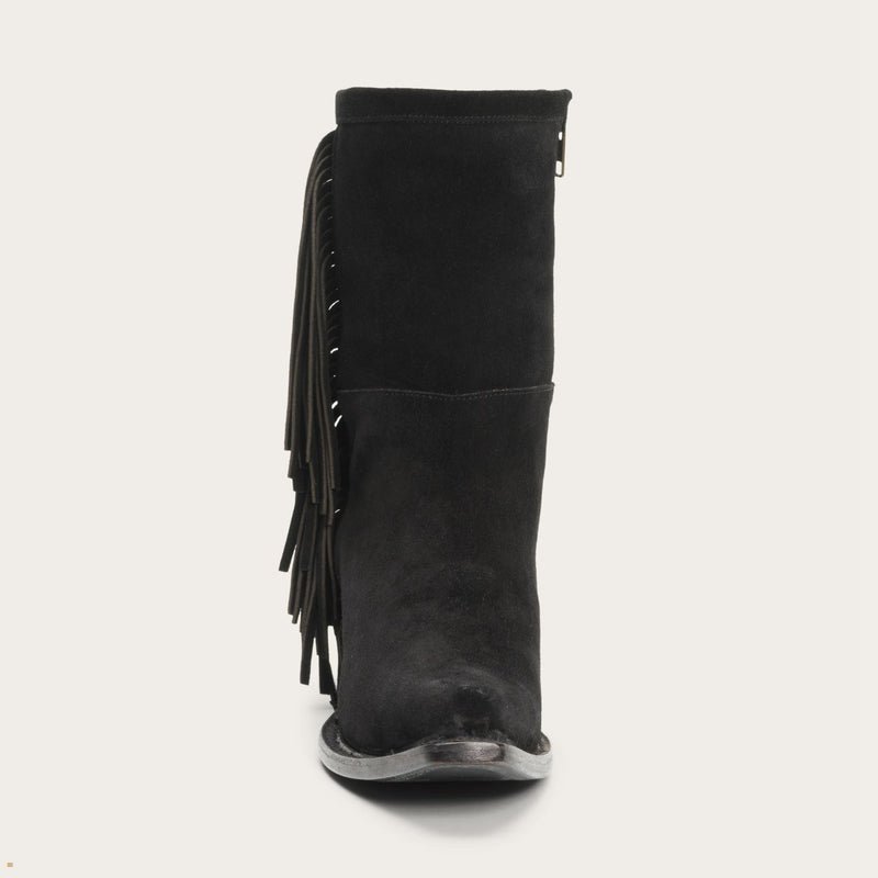 Black Stetson Halle Suede Fringe Side Zip Women's Boots | UK 49SCRDZGI