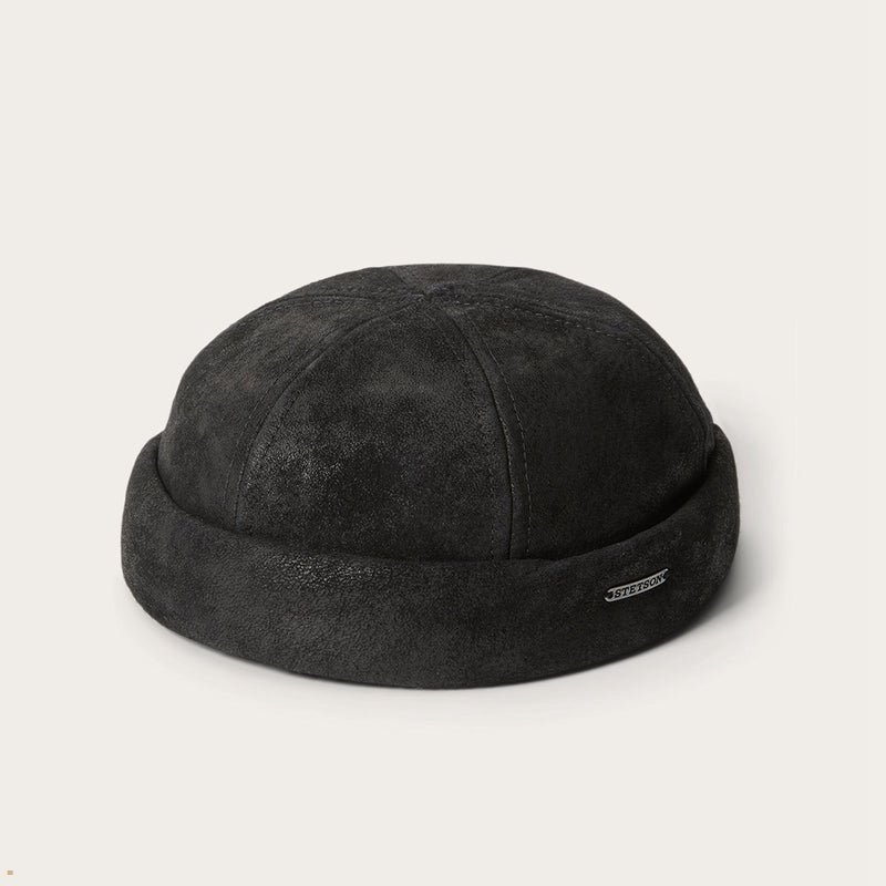 Black Stetson Leather Docker Men's Outdoor Hats | UK 94ERBVMYX