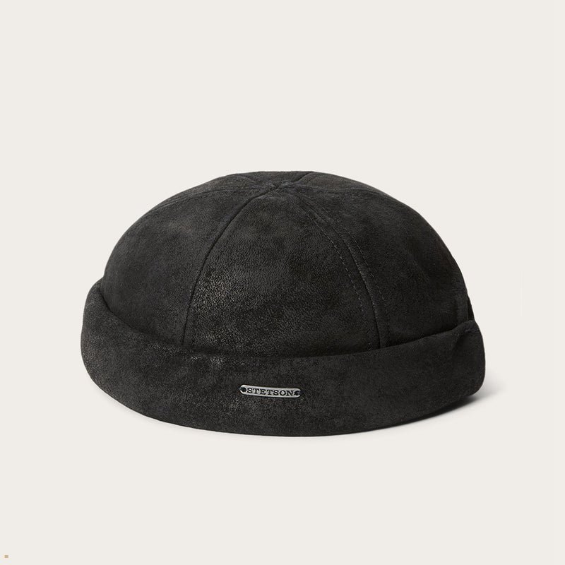 Black Stetson Leather Docker Men's Outdoor Hats | UK 94ERBVMYX