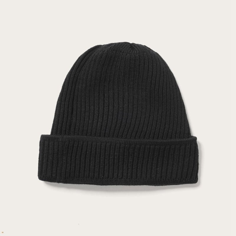 Black Stetson Merino Wool Men's Beanie | UK 48SZIAUOQ