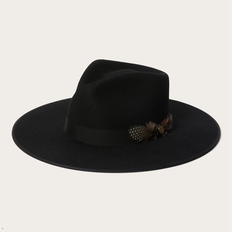 Black Stetson Midtown Wide Flat Brim Men's Fedoras | UK 63JUXIKZQ