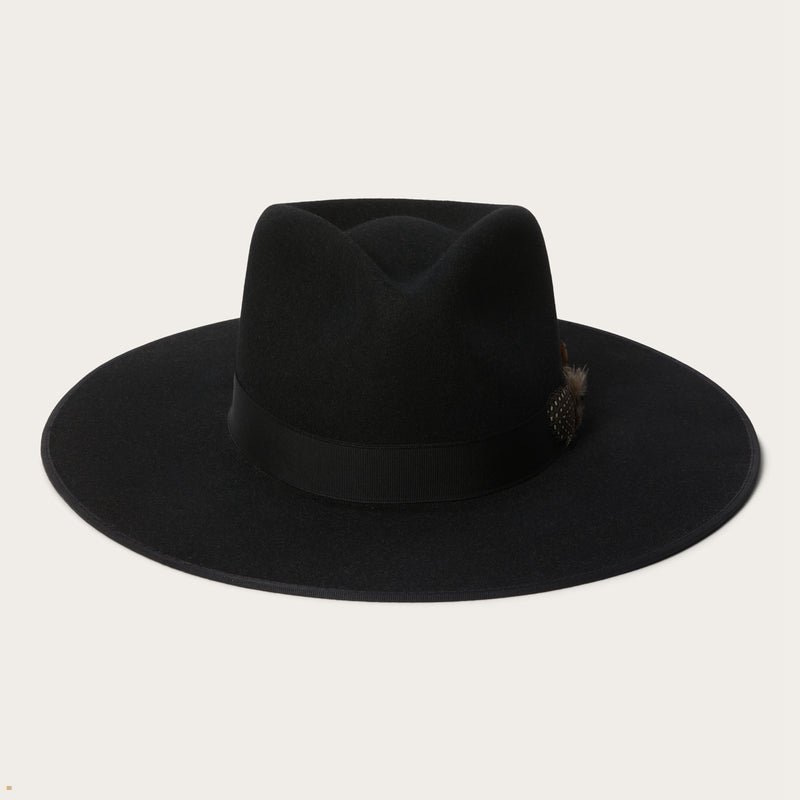 Black Stetson Midtown Wide Flat Brim Men\'s Fedoras | UK 63JUXIKZQ