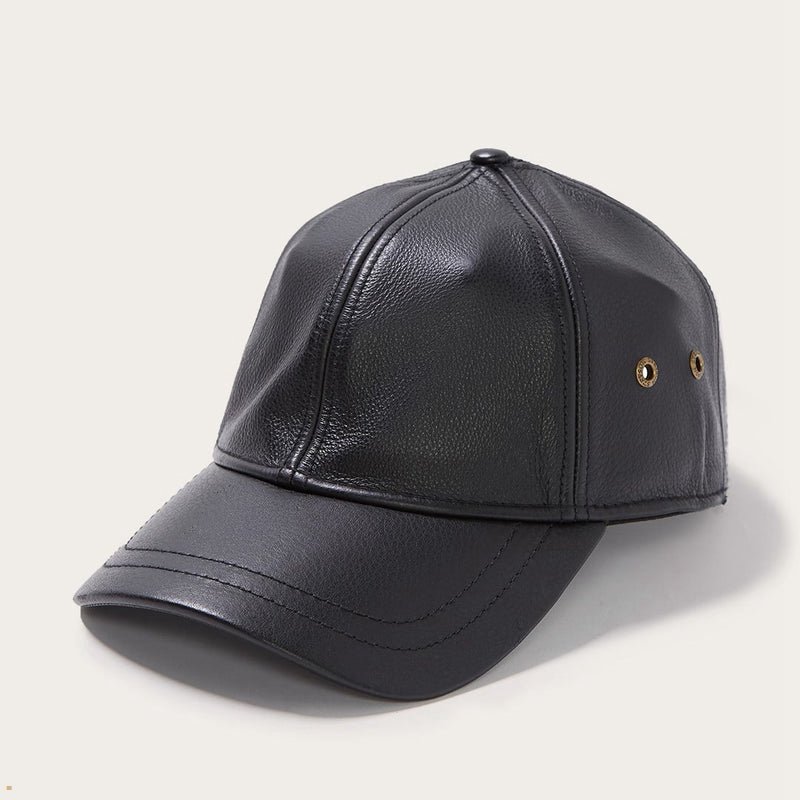 Black Stetson Peyton Leather Baseball Men's Caps | UK 49UBQAWRJ