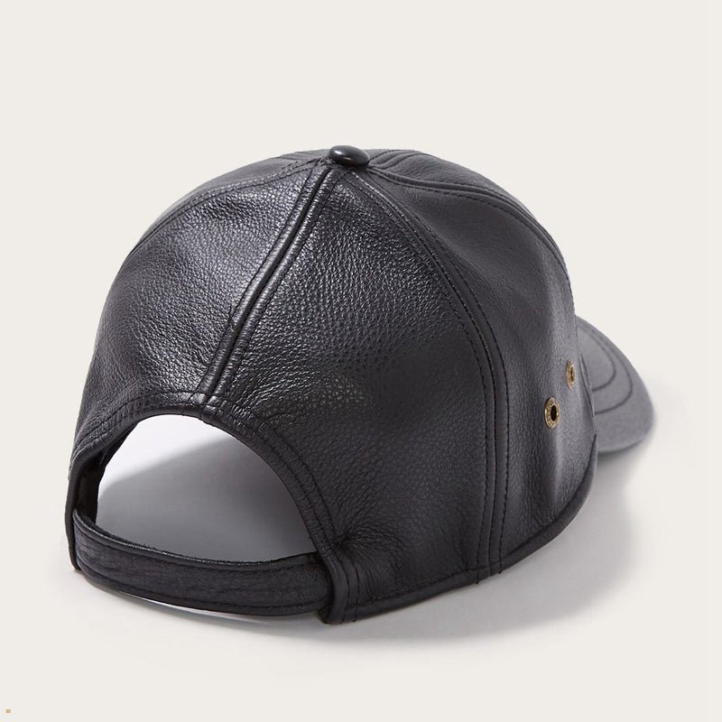 Black Stetson Peyton Leather Baseball Men's Caps | UK 49UBQAWRJ