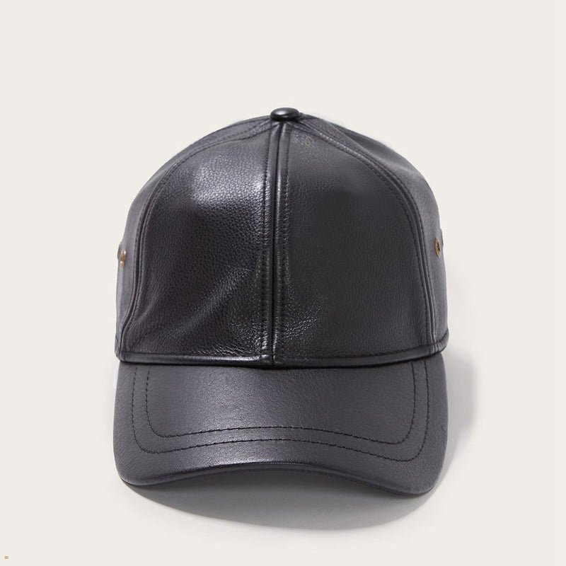 Black Stetson Peyton Leather Baseball Men\'s Caps | UK 49UBQAWRJ