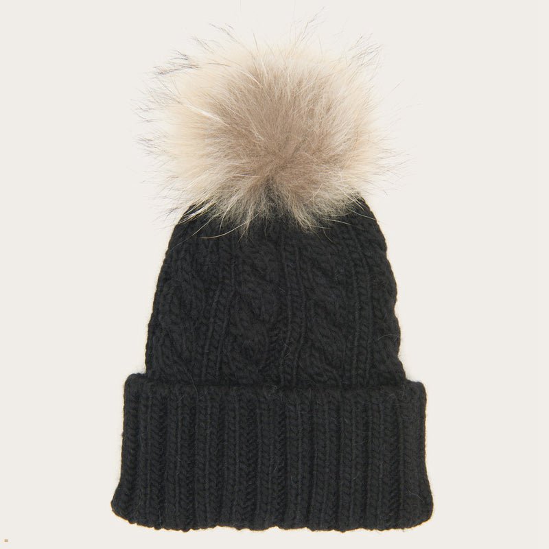 Black Stetson Pompom Wool/Acrylic Men's Beanie | UK 07VRLNBOC