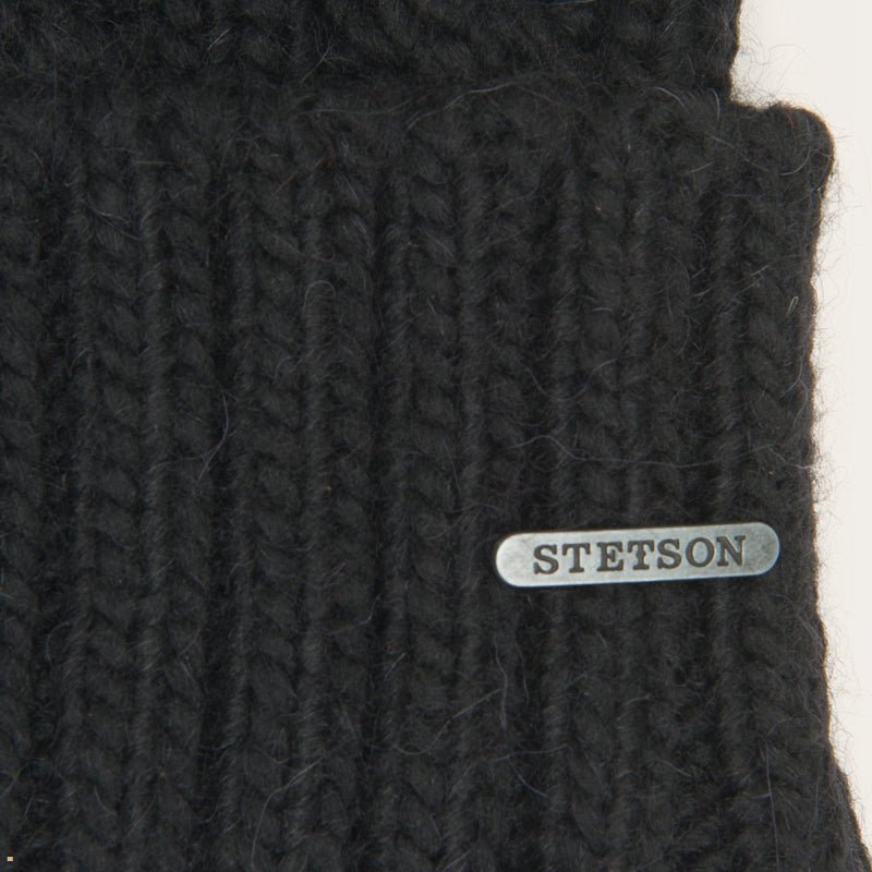 Black Stetson Pompom Wool/Acrylic Men's Beanie | UK 07VRLNBOC