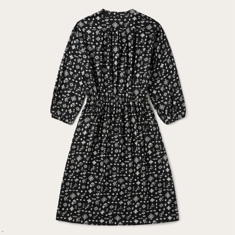 Black Stetson Southwestern Ditzy Print Rayon Twill Women's Dresses | UK 70WFEYMDB