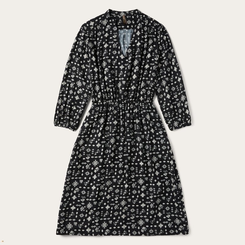 Black Stetson Southwestern Ditzy Print Rayon Twill Women\'s Dresses | UK 70WFEYMDB