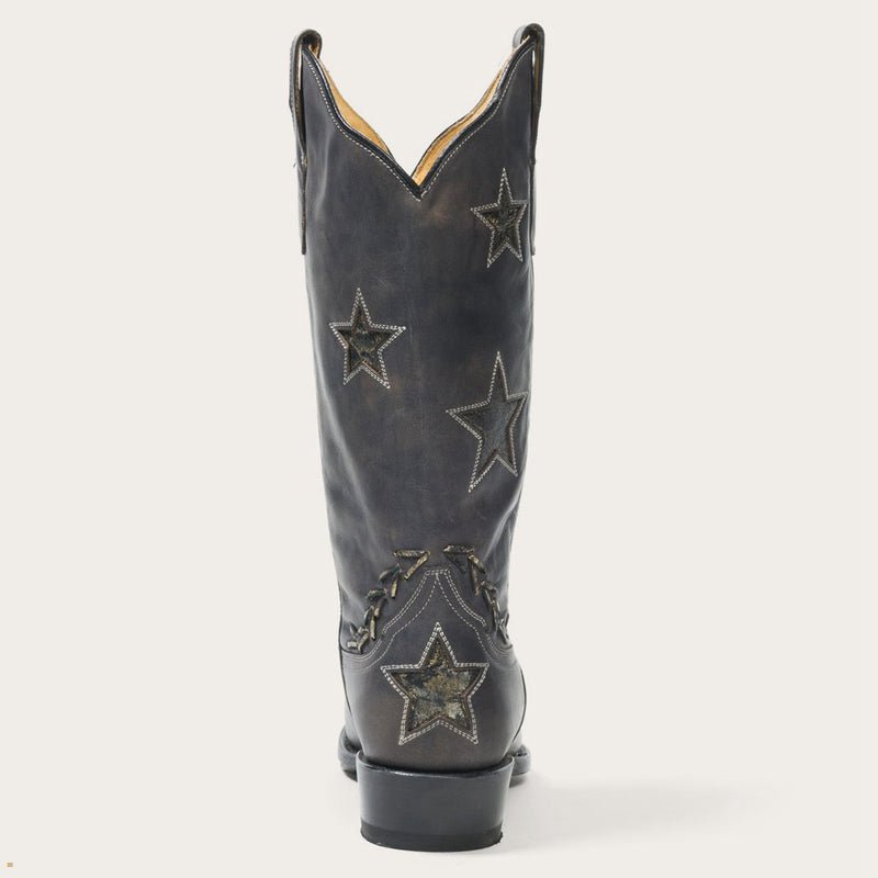 Black Stetson Star Distressed Women's Cowboy Boots | UK 60TXHKYEN