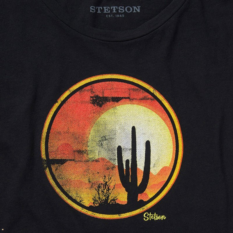 Black Stetson Sunset Saguaro Graphic Women's T-Shirts | UK 42BDOENTM