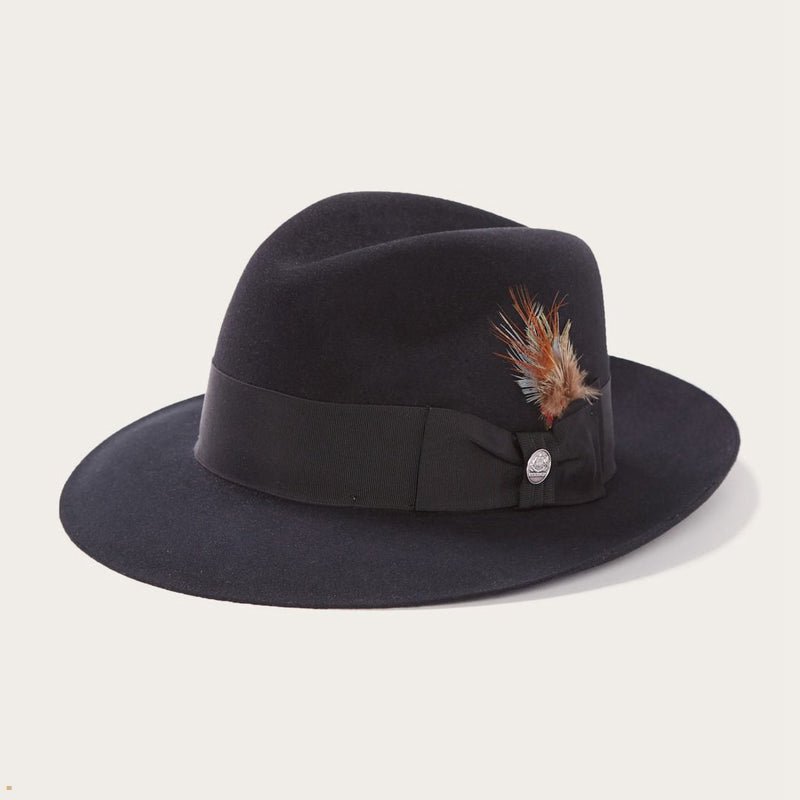 Black Stetson Temple Men's Fedoras | UK 46VPFSDLA