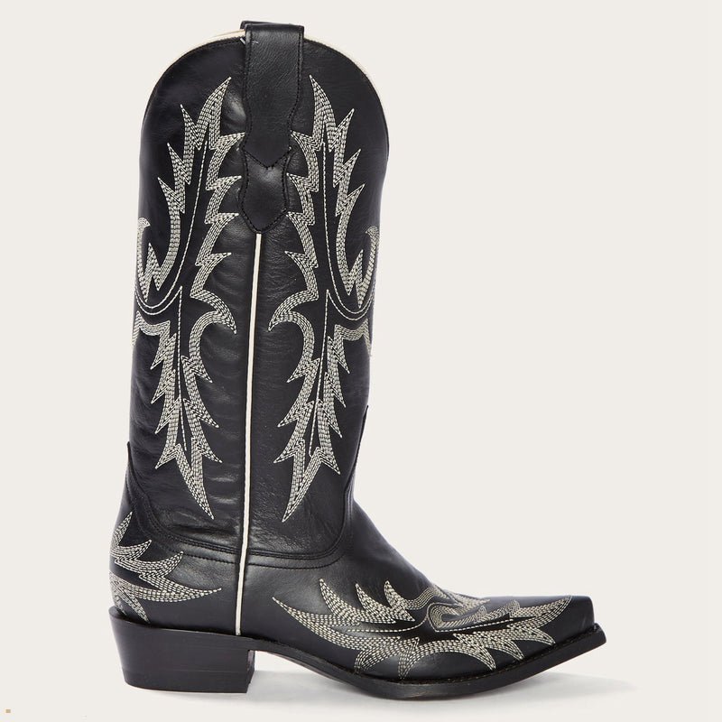 Black Stetson Tina Flame Embroidered Women's Cowboy Boots | UK 27EIVMJGO