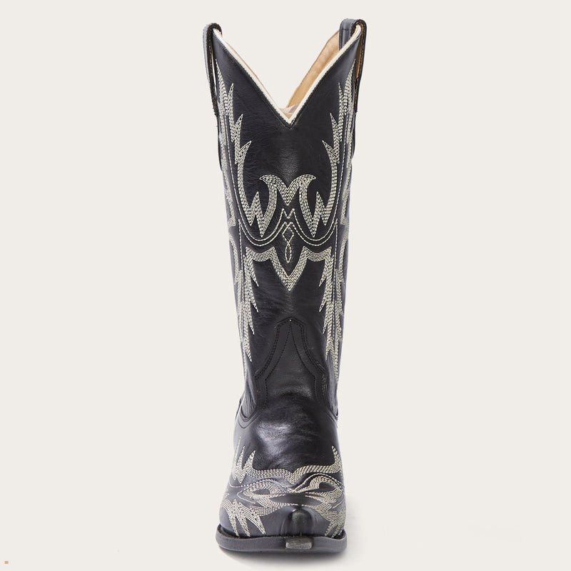 Black Stetson Tina Flame Embroidered Women's Cowboy Boots | UK 27EIVMJGO