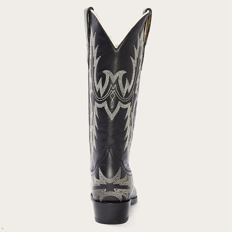 Black Stetson Tina Flame Embroidered Women's Cowboy Boots | UK 27EIVMJGO