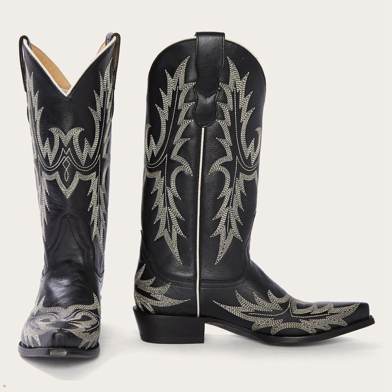 Black Stetson Tina Flame Embroidered Women\'s Cowboy Boots | UK 27EIVMJGO