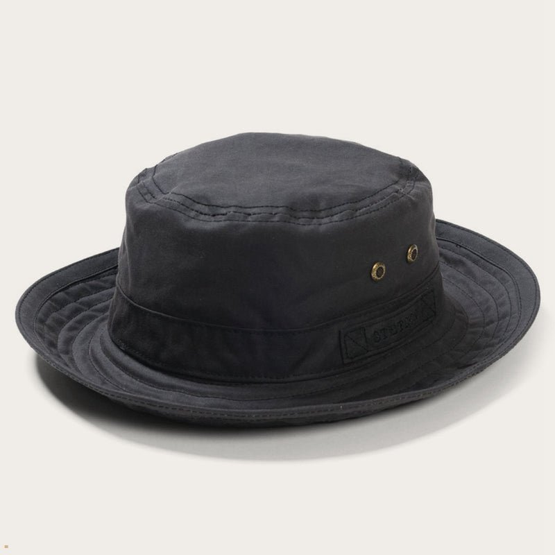 Black Stetson Waxed Cotton Men's Bucket Hats | UK 70KGTNDQF