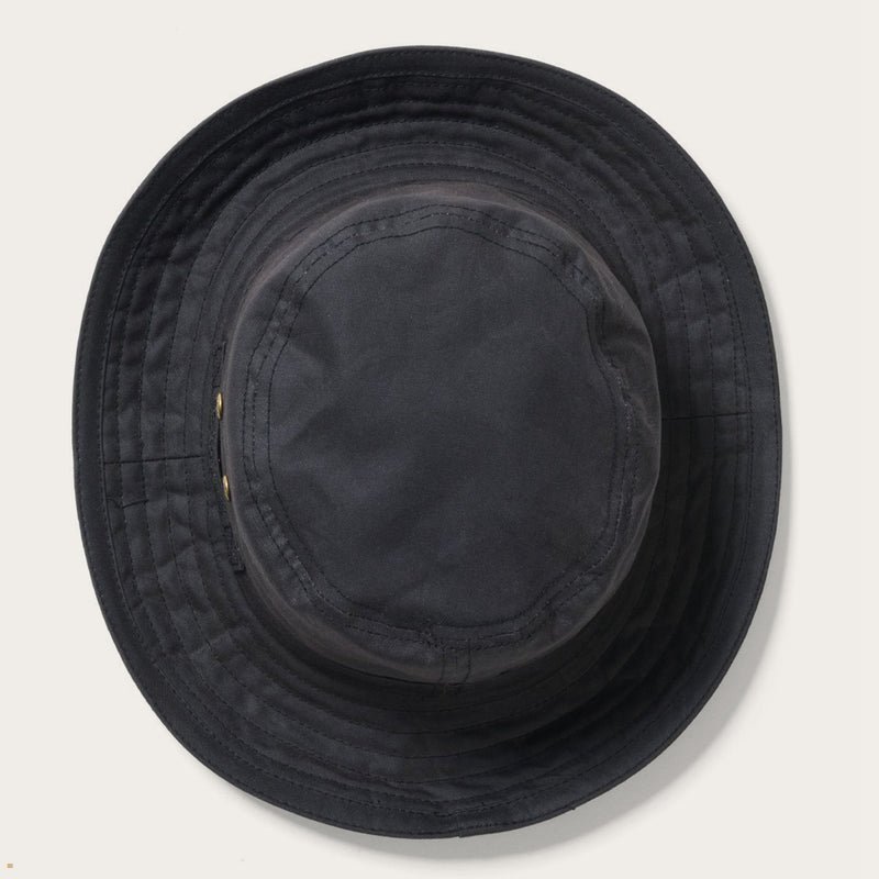 Black Stetson Waxed Cotton Men's Bucket Hats | UK 70KGTNDQF