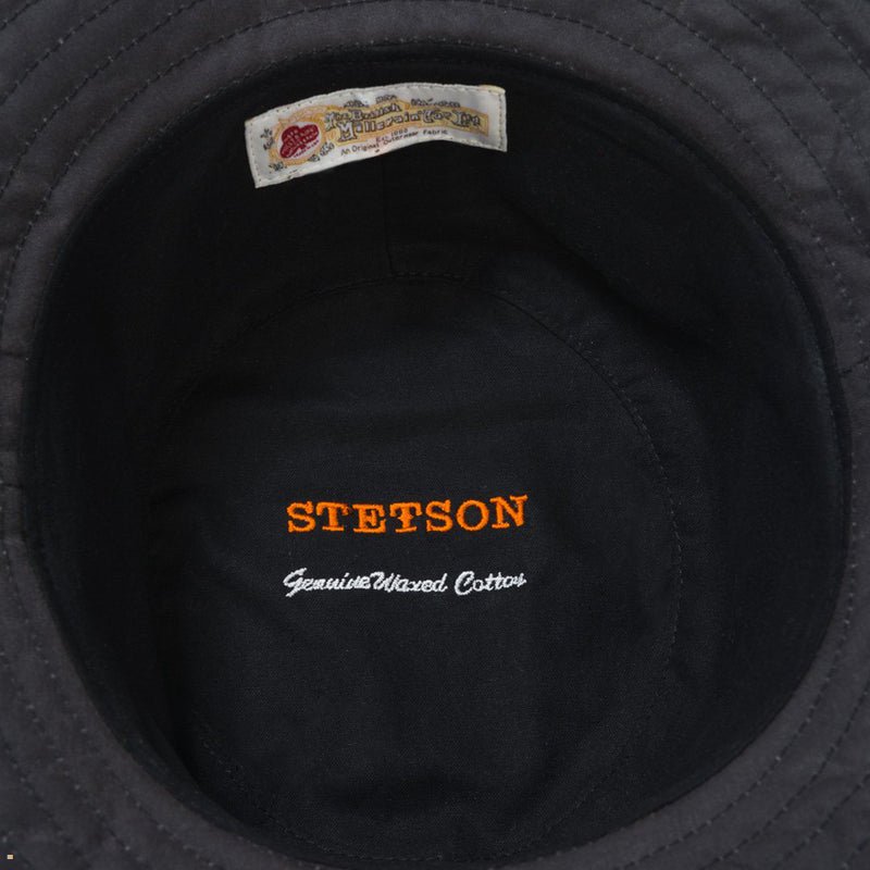 Black Stetson Waxed Cotton Men's Bucket Hats | UK 70KGTNDQF