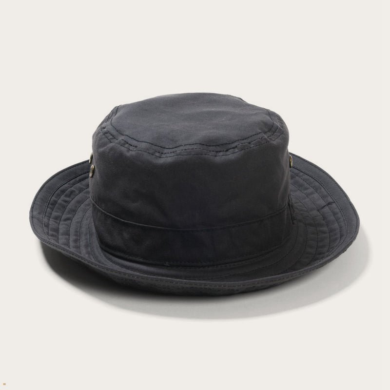 Black Stetson Waxed Cotton Men\'s Bucket Hats | UK 70KGTNDQF