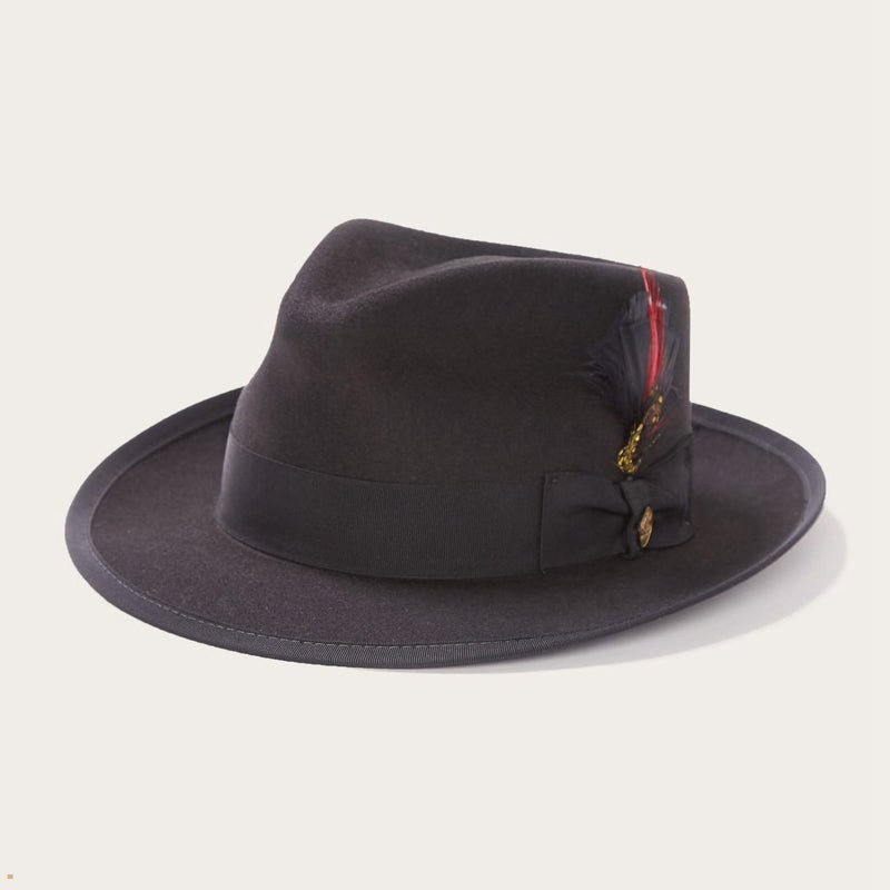 Black Stetson Whippet Wool Men's Fedoras | UK 15GPRNWFA