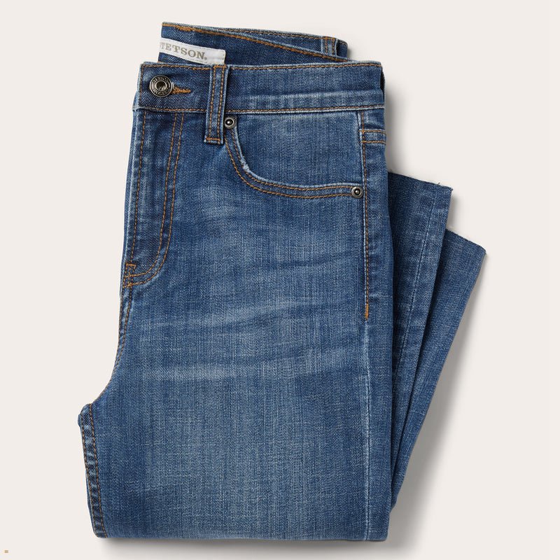 Blue Stetson 915 High Rise Straight Fit Crop Women's Jeans | UK 53UGMIVZA