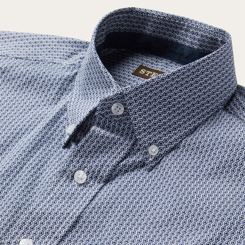 Blue Stetson Deco Geo Print Button Front Men's Shirts | UK 71YNPUXVS