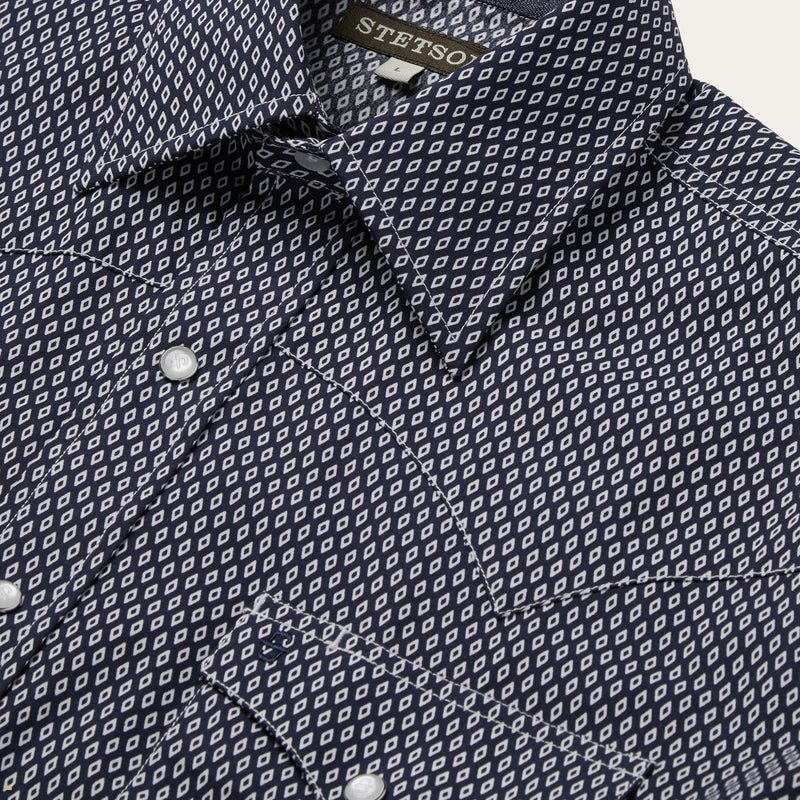 Blue Stetson Diamond Geo Western Men's Shirts | UK 46MACUREZ