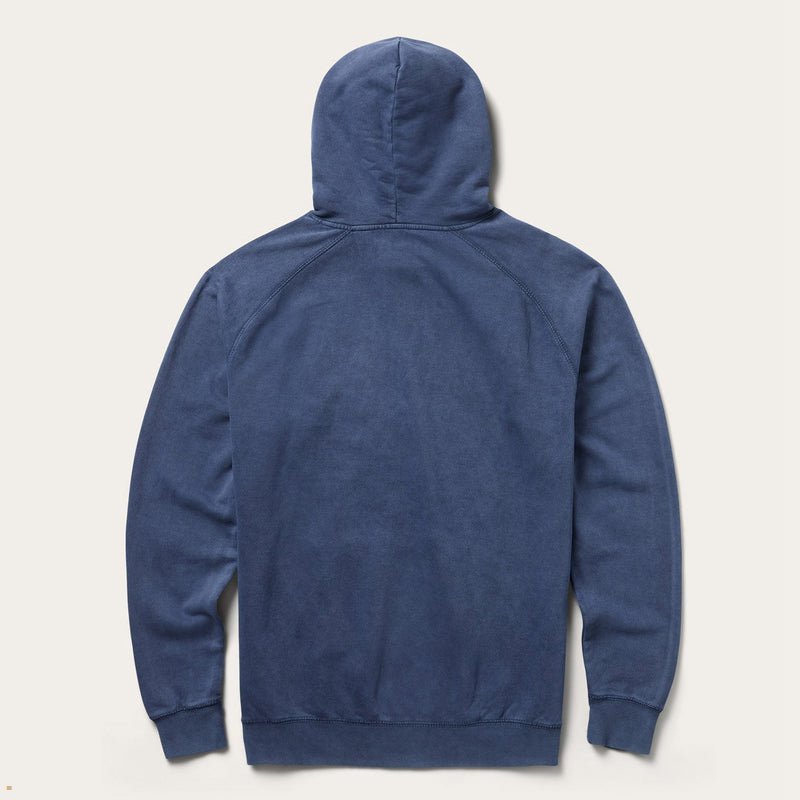 Blue Stetson Distressed Logo Hooded Men's Sweatshirt | UK 72YAKNDRI