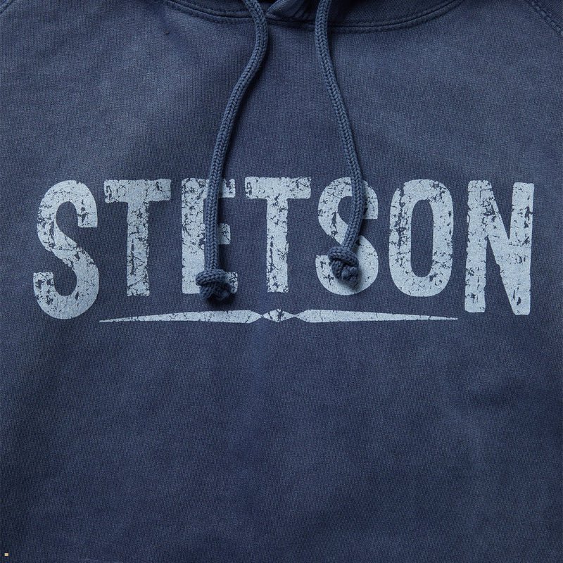 Blue Stetson Distressed Logo Hooded Men's Sweatshirt | UK 72YAKNDRI