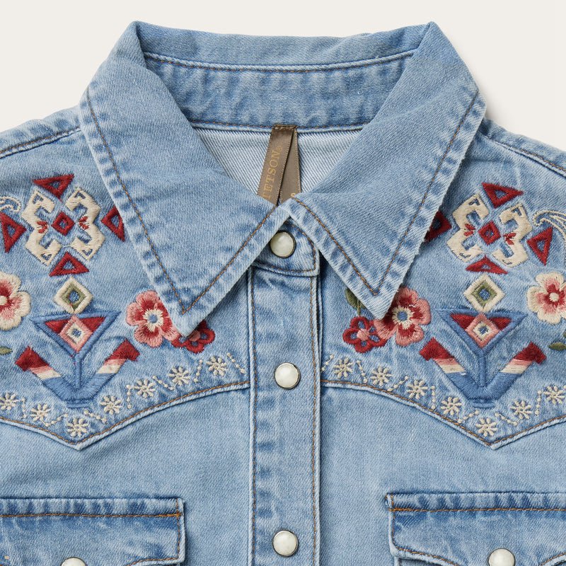 Blue Stetson Embroidered Denim Dress Women's Shirts | UK 43LACFDGV